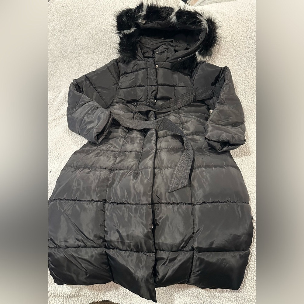 Long Puffer Coat with Fur Hood